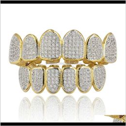 all gold teeth NZ - Gold Silver Plated Hip Hop Teeth Grill All Iced Out Cz Stone Micro Paved Men Womens Vampire Top Bottom Zircon Rhinestone Set Phcvw Gri Lutib
