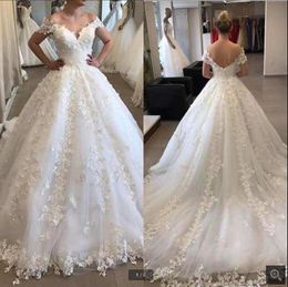 Elegant Wedding Dresses Bridal Ball Gown D Floral Applique Lace Off The Shoulder Chapel Train Custom Made Plus Size Castle Arabic Dubai Vestido De Novia