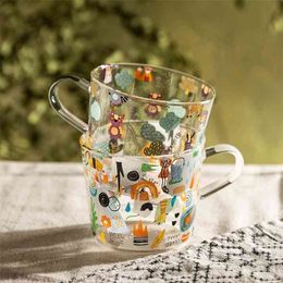 500ml Cartoons Scale Glass Mug Creative Breakfast Mlik Coffee Cup Household Couple Water Mug Teacup Heat Resistance 210804