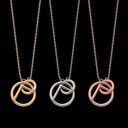 Europe America Fashion Style Lady Women Gold/Silver/Rose Colour Hardware Engraved Letter Hollow Out Double Circle Necklace