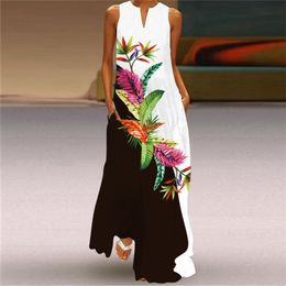 Summer Women's Sleeveless V-Neck Dress Fashion Boho Beachwear Clothing Robes Femme Vestidos 210517