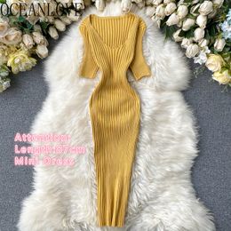 V Neck Knitted Women Solid Short Sleeve Sexy Vestidos Stretch High Waist Vintage Summer Bodycon Dress 15890 210415