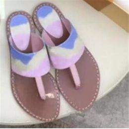 2022 Colourful Patent Casual Canvas Leather Flat Sandals Thong Mule Slides Ladies slippers Red Pink Blue Size 35 To 42 sense of luxury