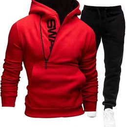 Men Casual Tracksuit Sweatshirt+Sweatpant 2 Pieces Set Men's Sportswear Outfit Autumn Winter Hooded Male Pullover Hhoodies Suit 211103