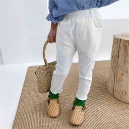 Korean style girls elastic solid color pencil pants Spring summer kids casual all-match white trousers 210508
