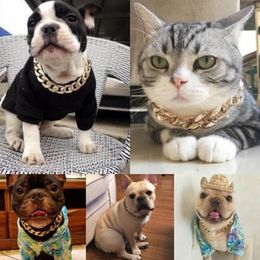 Dog Collars & Leashes Gold Chain Fashion Necklace For Pet Teddy French Bully Small And MediumDog