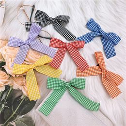 New Korean Simple Lattice Fabric Bow Duckbill Clip Headdress Fashion Sweet Girl Children Barrettes Hair Accessories