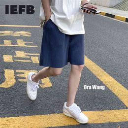 IEFB Men's Oversize Casual Shorts Man Loose Wide Leg Pants Summer Fashion Pleated Green Knee Length 210713