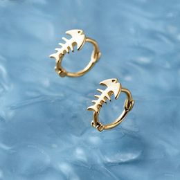 A00345 925 Sterling Silver Ocean Creative Fish Bone Simple Small Hoop Earrings for Women Romantic Punk Style Jewelry