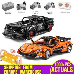 1:12 APP Motorized High-Tech Car Toys The 20087 P1 Race Car And 20102 Mustang Hoonicorn Car Building Blocks Kids Christmas Gifts Q0624