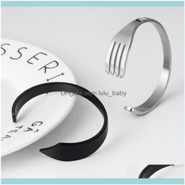 Bangle Jewelrybangle Novelty Stainless Steel Sier-Color Fork Bracelet Men Open Cuff Tableware Bangles Bracelets For Women Couple Pulseira Dr