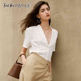 Elegant Loose Women Shirt V Neck Short Sleeve Casual Blouses For Female Fashion Summer Clothes 210524