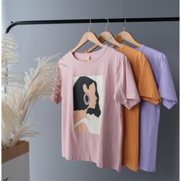 Toppies summer character t-shirts fashion girls tops short sleeve printing t-shirts korean women clothes 95% cotton 210401