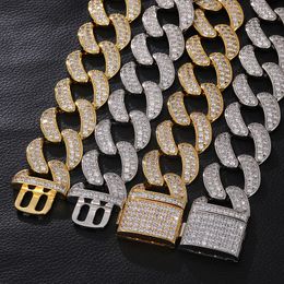 28mm 18/20/22/24inch Gold Silver Plated Bling CZ Miami Cuban Chain Necklace Bracelet Links Rapper Street Jewelry for Men Women