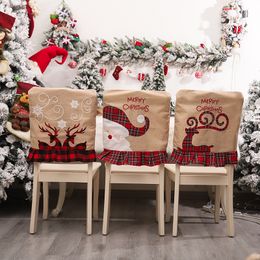 Durable Christmas Chair Covers Decor Banquet Seat Back Decoration Cute Elk Santa Claus Embroidery Kitchen Linen Dining Chairs Cover Holiday Festival Party JY0783