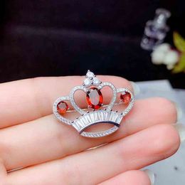 CoLife Jewellery Classic Gemstone for Party 100% Natural Garnet Real 925 Silver Fashion Crown Brooch