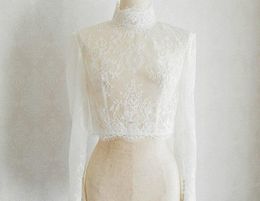 Wraps & Jackets Modest Long Sleeve Wedding Jacket High Neck Bolero Shawl White Ivory Lace Bride Coat Custom Size Accessories