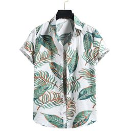 Tropical Button Shirts For Men Palm Leaf Hawaii Blouse Cotton Linen Print Short Sleeve Summer Casual Tops Men's