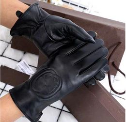 Luxury designer gloves For women High Quality Sheepskin Genuine leather glove Ladies touch screen winter thick warm Rabbit fur with Fleece inside
