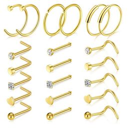 21PCS Stainless Steel Nose Rings Hoop Bone L Shaped Screw Studs Piercing Jewellery Set for Women Men Girls