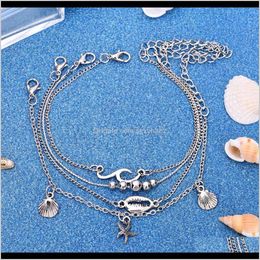 Anklets Jewellery Drop Delivery 2021 Summer Seashore Beach Wind Alloy Geometry Multilayer Wave Shell Starfish Foot Chain Female Q41Qh