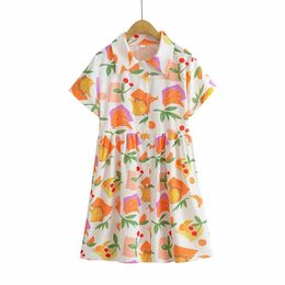 Cute Fruit Print Dress Female Turn-down Collar Lapel Mini Summer Loose Casual Women's es 210531