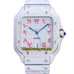 2022 TWF SS0006 Paved Diamonds ETA A2824 Automatic Mens Watch Fully Iced Out Diamond Red Arabic Dial 316L Stainless Steel Bracelet Jewellery Super eternity Watches