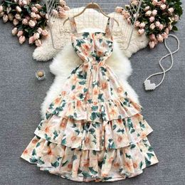 Women's Summer Fashion Slim Ruffled Printed A-line Dress Sleeveless Sweet Clothes Vestido De Mujer S273 210527