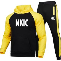 High Quality Casual NKIC Brand Men's Sets Tracksuit Fashion Hoodies Trouser 2Pcs Sportswear Track Suit Joggers Male Plus Size S-3XL