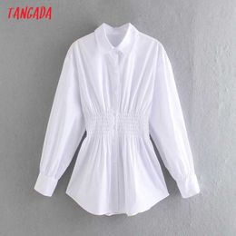 Tangada Women Vintage Tunic White Shirts Long Sleeve Solid Turn Down Collar Elegant Office Ladies Work Wear Top CE210 210609