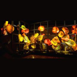 Hand Blown Lamp Decorative Luxury Flower Sconce Gallery Wall Art Elegant Orange Yellow Murano Glass Plates for Home Hotel Projects 8 to 18 Inches