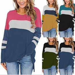 Women's T-Shirt Plus Size Fashion Long-sleeved Stitching Round Neck Ladies Top Women Clothes Graphic Tees COTTON