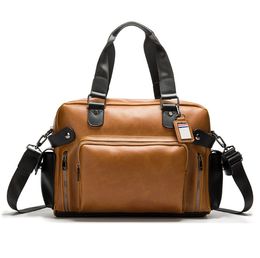 Cowskin Leather Men's luxurys Briefcase Fashion Large Capacity bags Male Shoulder Laptop Bag
