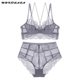 NXY sexy set NHKDSASA Brand Bra And Panty Sets For Women Plus Size 2021 Erotic Lingerie Summer 40D High Waist Pink Lace Underwear 1127