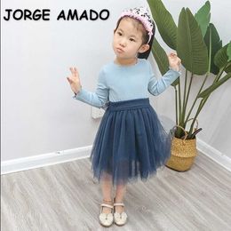 Spring Girls Dresses Solid Colour Long Sleeve Sweet Thin Big Bow Princess Casual Kids Clothes E8002 210610