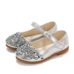 JGVIKOTO Mary Janes Girls Shoes With Rhinestone Fashion Princess Sweet Antiskid Soft Children's Flats Kids Glitter Party Shoes 210329