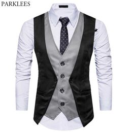 Fake Two Piece Mens Suit Vest Brand Slim Fit Sleevless Dress Vest Waistcoat Men Business Casual Formal Wedding Chaleco Hombre 210522