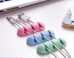 Adhesive Cable Winder Silicone Solid Colour Cable Holder Desktop Wire Wrapped Cord Organiser Desk Set Office Accessories DHL FREE