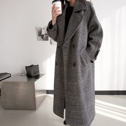 Women's Trench Coats Han Door with Thick Overcoat Female Woolen Cloth Dust Coat Big Yards Long Grid Winter