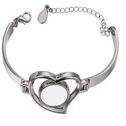 Personalised Silver Colour Bracelet Favour Sublimation Heart-shaped Hollow Bangle DIY Photo Jewellery Pendant Valentine's Day Gift for Girlfriend