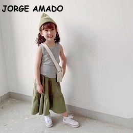 Japanese Style Summer Family Matching Sets Solid Color Skirt Mother Daughter Outfits E2105 210610