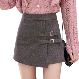 -Harajuku Черный высокий талию юбка шерстяные короткие юбки женские осень зима корейская мода шерсть мини-юбки лолита Kawaii женщин юбка