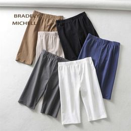 BRADELY MICHELLE sexy women cotton high waist elastic pure color slim Knee-Length bikeshorts leggings female 210928