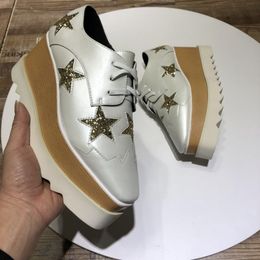 Kadınlar Lüks Deri Çizmeler Kare Platformu Eğim Kalın Stella Britt Ayakkabı Elyse Fırçalanmış Yıldız Derbys Kama Dantel-Up Tasarımcı Markalar Moda Ayakkabı 33-41