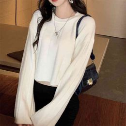 High Quality Autumn Korean INS Long Sleeve Pullover Women Loose Jumper Short Knitted Sweaters Sweet Streetwear Pull Femme 210514