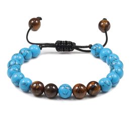 Beaded, Strands 8mm Tiger Eye Lava Stone Bracelet Charm Men Women Adjustable Balance Handmade Weave Rope Natural Beaded Bracelets Friend Jewellery