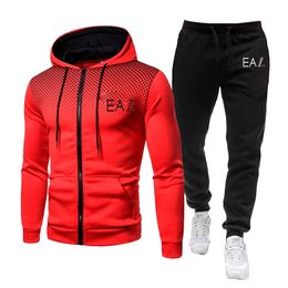 2022 Men's Football Tracksuit Zipper Hooded Jacket + Pants Two-piece Sports Tracksuit Men Sportswear Brand Clothing Tracksuits