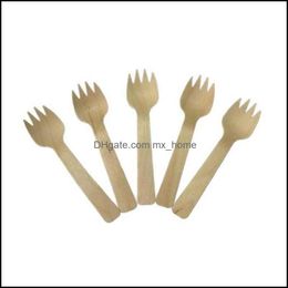 Forks Kitchen, Dining Bar Home & Gardenforks Disposable 100Pcs Party Dessert Utensils Tableware Wooden Fork Flatware Wood Cutlery Pitchfork