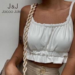 Jocoo Jolee Women Summer Sexy Y2K Sweet Beach Lace Up Ruffles Party Club Vest U-Neck Skinny Solid Pleated Tank Top Elegant 210518