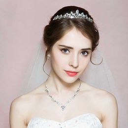 3PCS/Set Noble Cubic Zirconia Tiaras Necklace and Earrings Bridal Zircon Crowns Pendant Necklace Wedding CZ Jewellery Diadem ML602 H1022